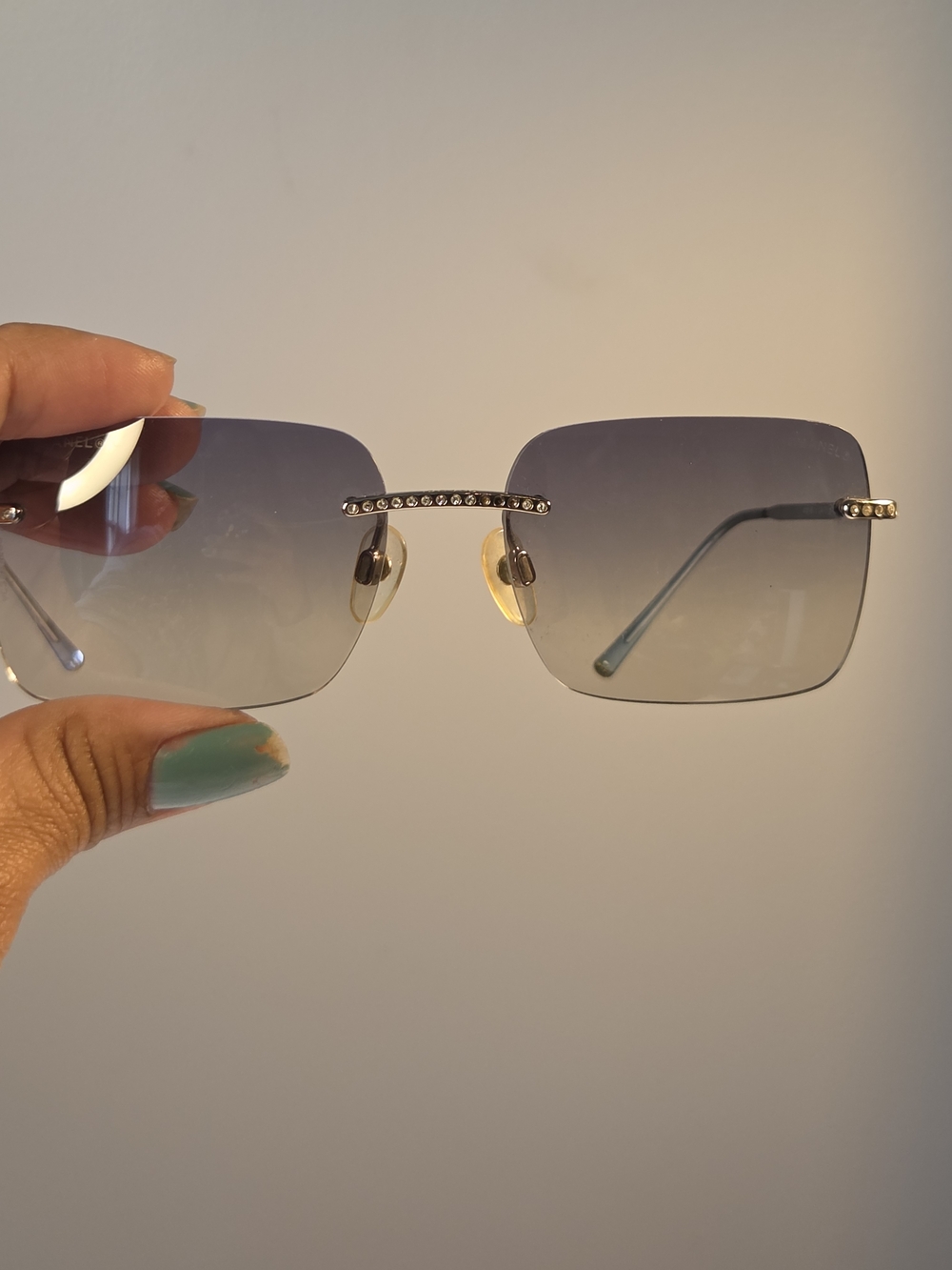 CHANEL Rimless Sunglasses Silver with Blue Gradient Lenses - Picture 7 of 14